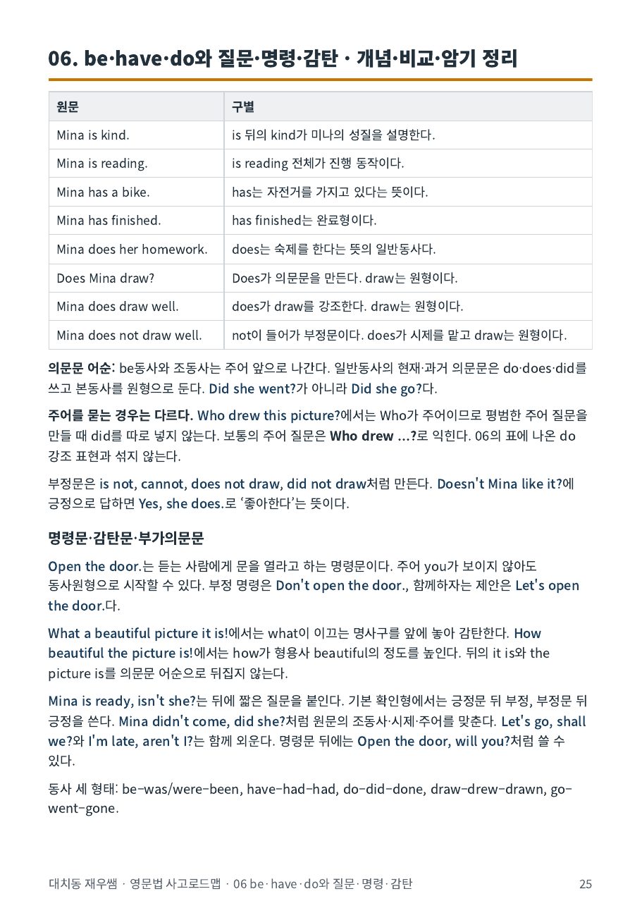 개념·비교·암기 정리 — be·have·do의 쓰임과 의문문 어순