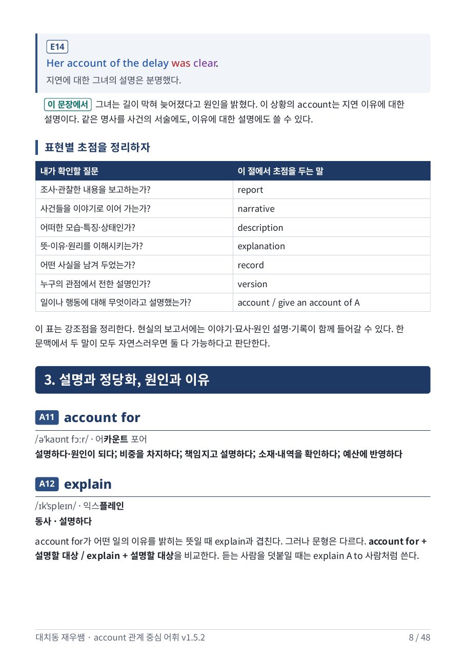 표현별 초점 정리 — report · narrative · description 등