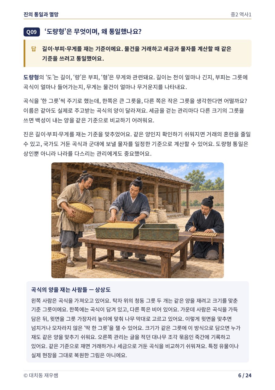 기준 그릇으로 곡식의 양을 재는 사람들 — 상상도