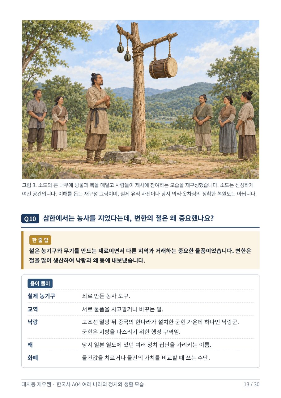 소도의 큰 나무와 제사 모습 — 재구성 그림